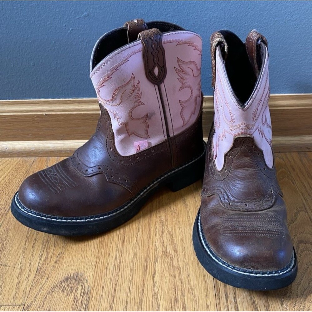 Justin Gypsy Pink Brown Cowboy Cowgirl Western Boots Youth Girls 3 D 9901Y